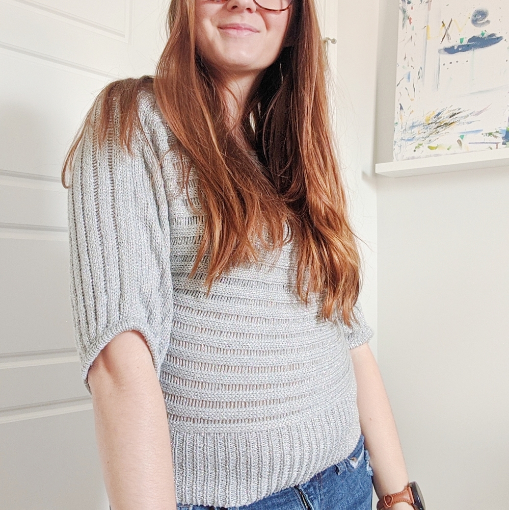 $$$ F.A.N.G Knitted silver ribbed sparkly blouse - Picture 6 of 7